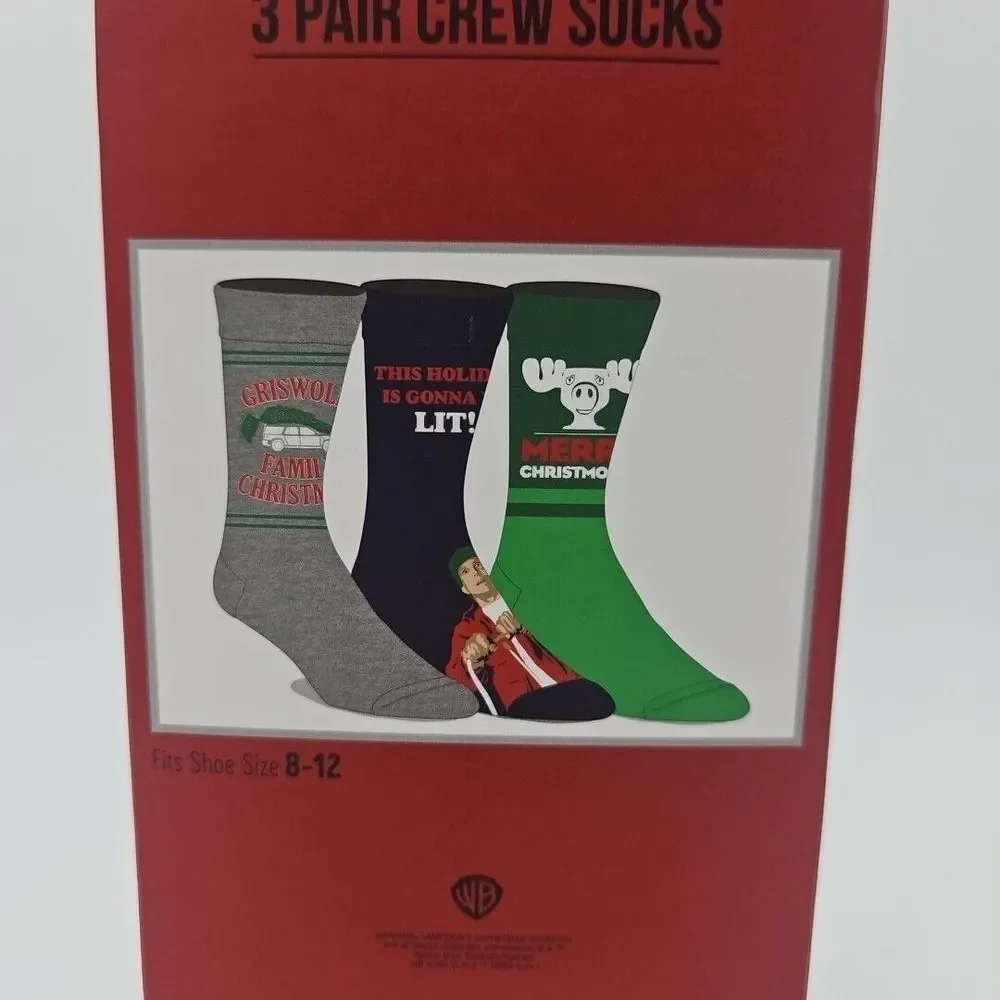 National Lampoon's Christmss Vacation Crew Socks 3 Pack Size 8-12 Holiday Gift‎
